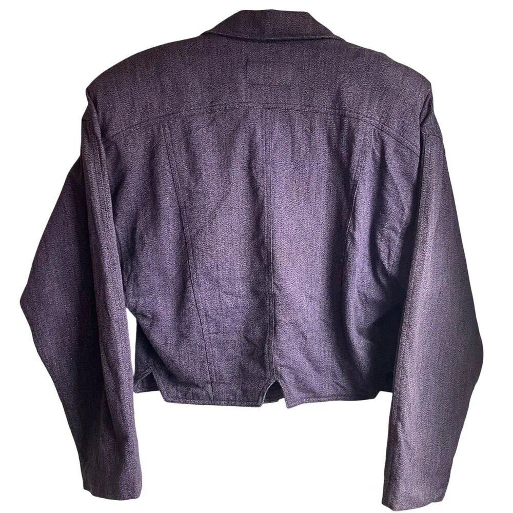 Vintage Liz Wear Women's Sz.Med-Large Cropped 90's Cotton Jacket purple Herringb - Picture 2 of 11